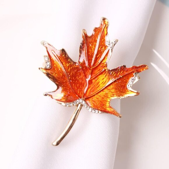 Fall Leaf Napkin Rings Set of 6 Metal Maple Leaves Napkin Rings Holder, 6 Pcs Th - Picture 8 of 9